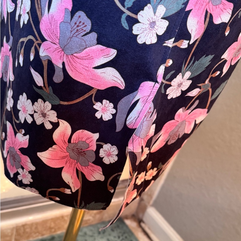 KATE & MALLORY Faux Suede Sleeveless Floral Midi Wrap Dress Pink Dark Navy Blue - Picture 12 of 16